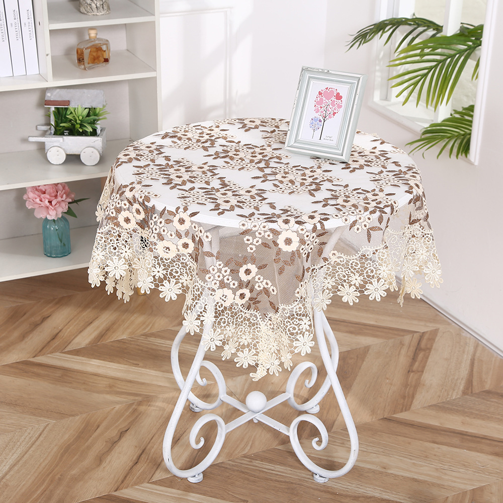 テーブルクロス 花柄刺繍レース付き円形テーブルクロス布 布|テーブル