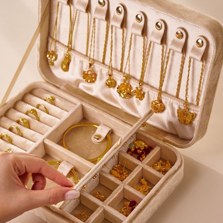 ジュエリーボックス 幾何学模様のベルベットアンティーク調携帯宝石箱