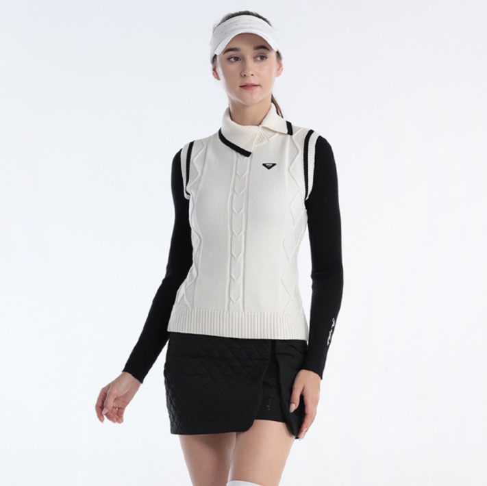 ゴルフウェア レディース お洒落なケーブル編みニットベスト トップス