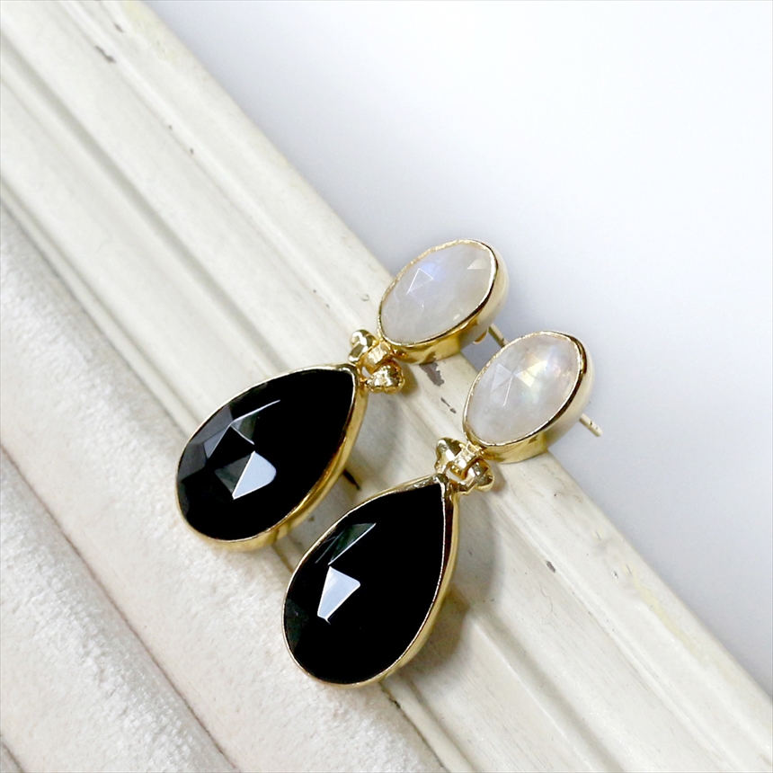 amphora / ブラックスピネルとレインボームーンストーンのドロップ