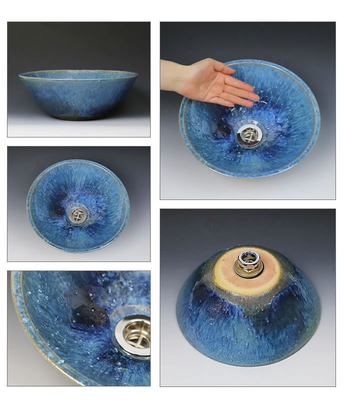 青ビードロ流し手洗い鉢 【ミニサイズ】 信楽焼き手洗器！陶器の手水鉢