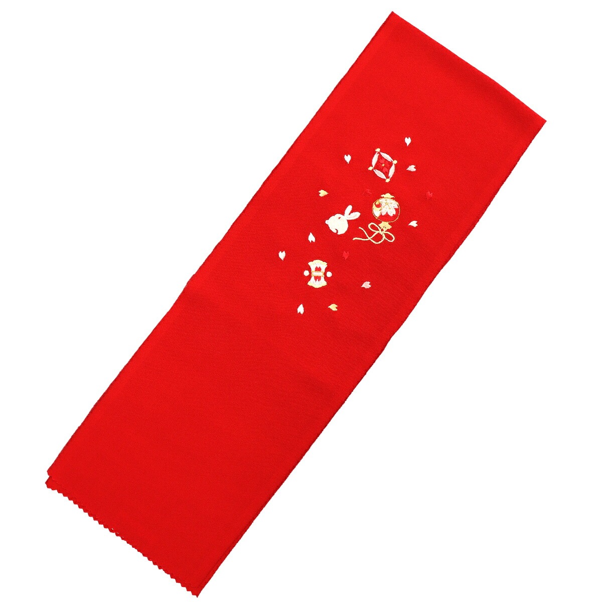 衿秀 公式 七五三 七歳 半衿 うさぎ 兎 小槌 七宝 赤 はんえり 刺繍