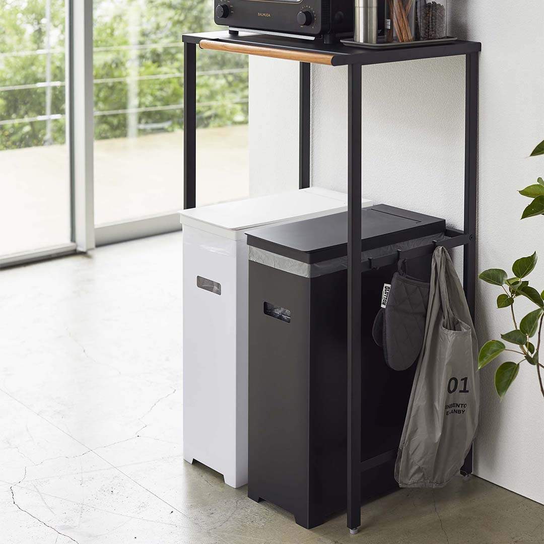 tower】スリム蓋付きゴミ箱 2個組 ホワイト＆ブラック｜リビング用品