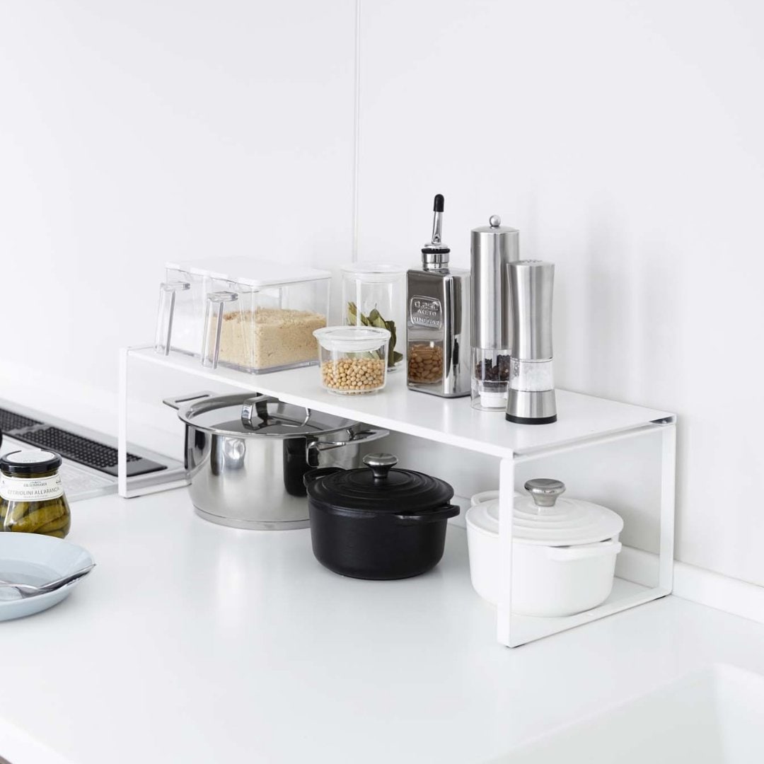 Plate】 伸縮収納棚 ホワイト｜キッチン用品,キッチン収納,キッチン