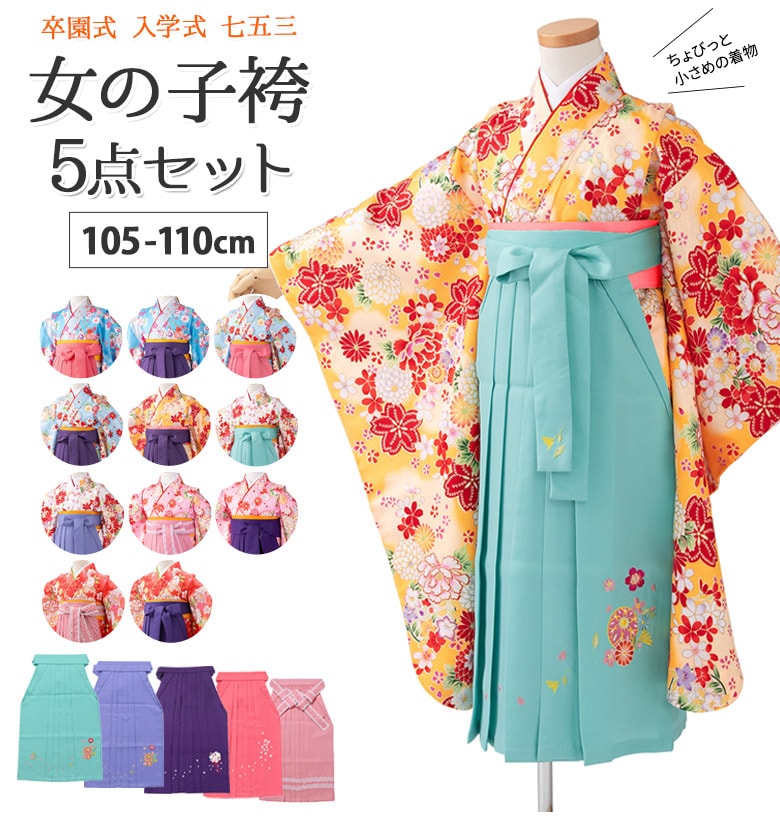 女の子 着物袴セット 卒園式袴 ちょっと小さめ 小紋 着物 刺繍袴 5点