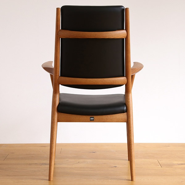 日進木工 ハイバック ダイニングチェア 肘付き アームチェア レッド