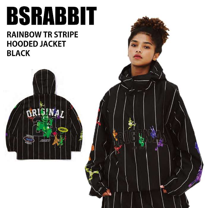 BSRABBIT ビエスラビット RAINBOW TR STRIPE HOODED JACKET BLACK 24