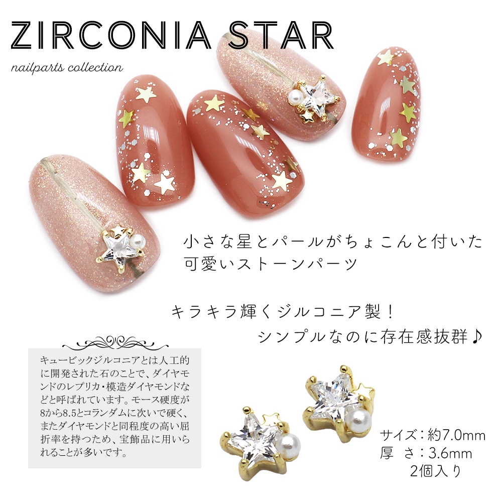 ネコポス送料無料】ネイルパーツ ジルコニアスターパーツ 2個入り