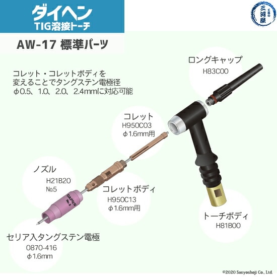 ダイヘン ( DAIHEN ) TIG 溶接 トーチ 150A空冷 AW-17(AW17) 8m