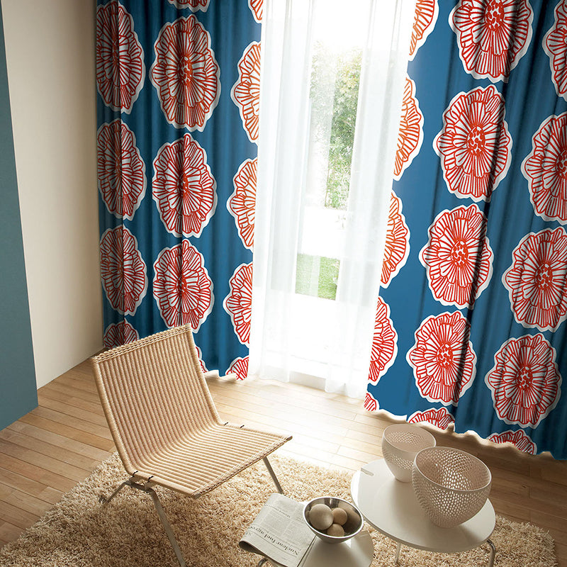 サイズオーダー】大輪の花を咲かせた北欧デザイン遮光2級カーテン 1枚