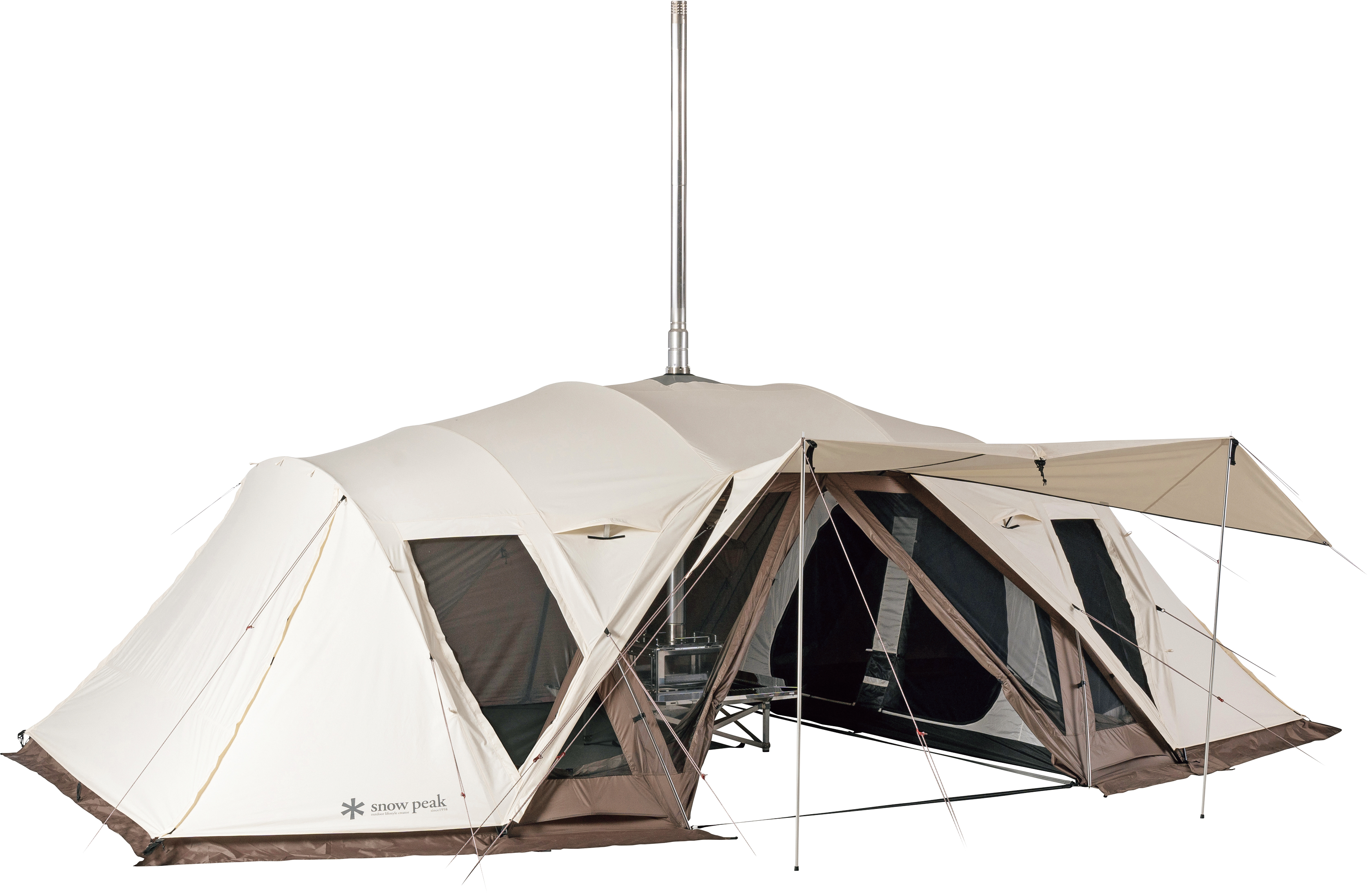 スノーピーク初の構造、最高峰の薪ストーブ付シェルター | GOETHE