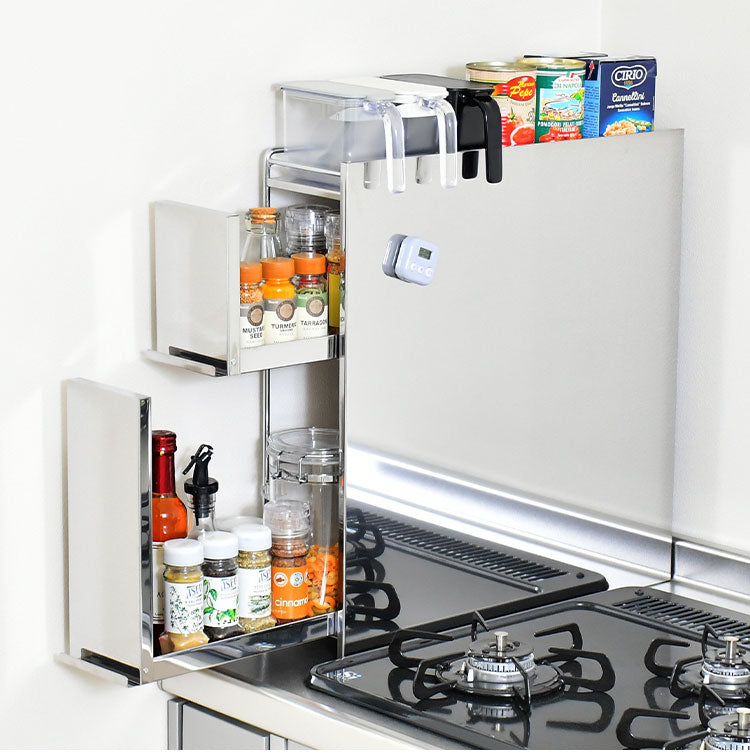 日本製 燕三条 隠せるステンレス調味料ラック 2段 引き出し 大容量