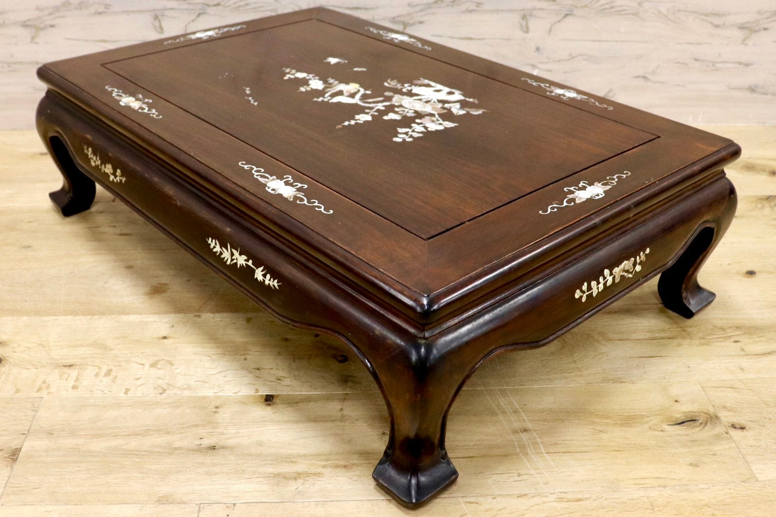 GMHH305○座卓 中国美術 花鳥図 花梨 飾り台 香炉台 花台 盆栽台 ロー