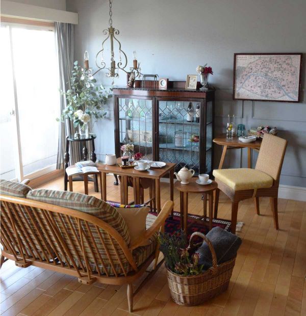 アンティークのおしゃれなバスケット、シングルハンドルの大きなかご(d