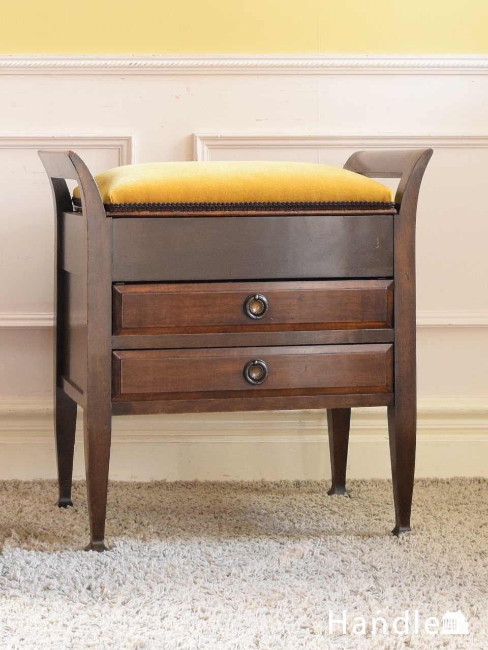 英国アンティークの収納付きの椅子、マホガニー材のミュージック