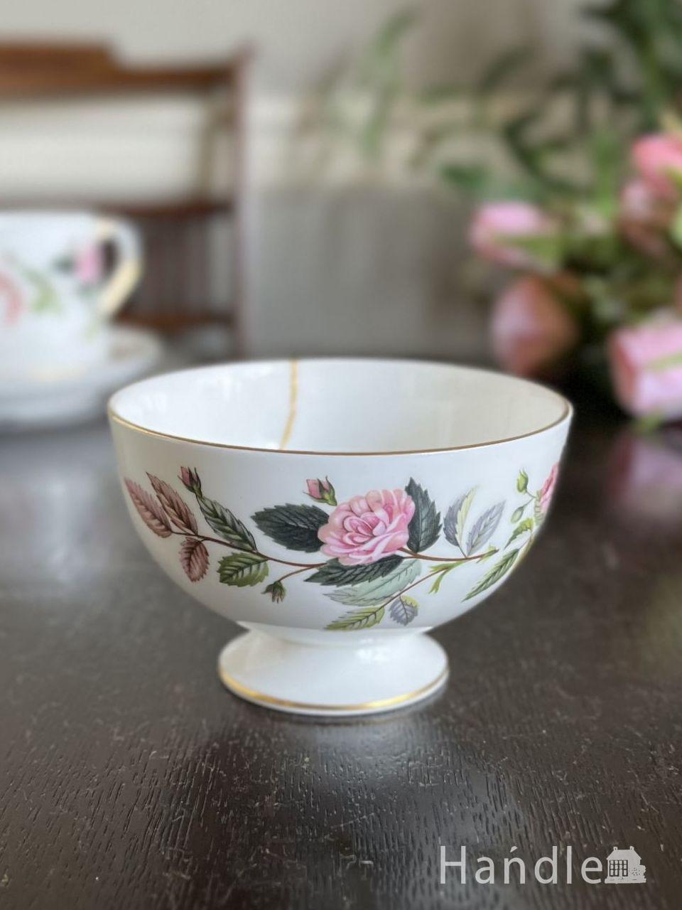 ウェッジウッドのハサウェイローズ、アンティークのシュガーボウル(m