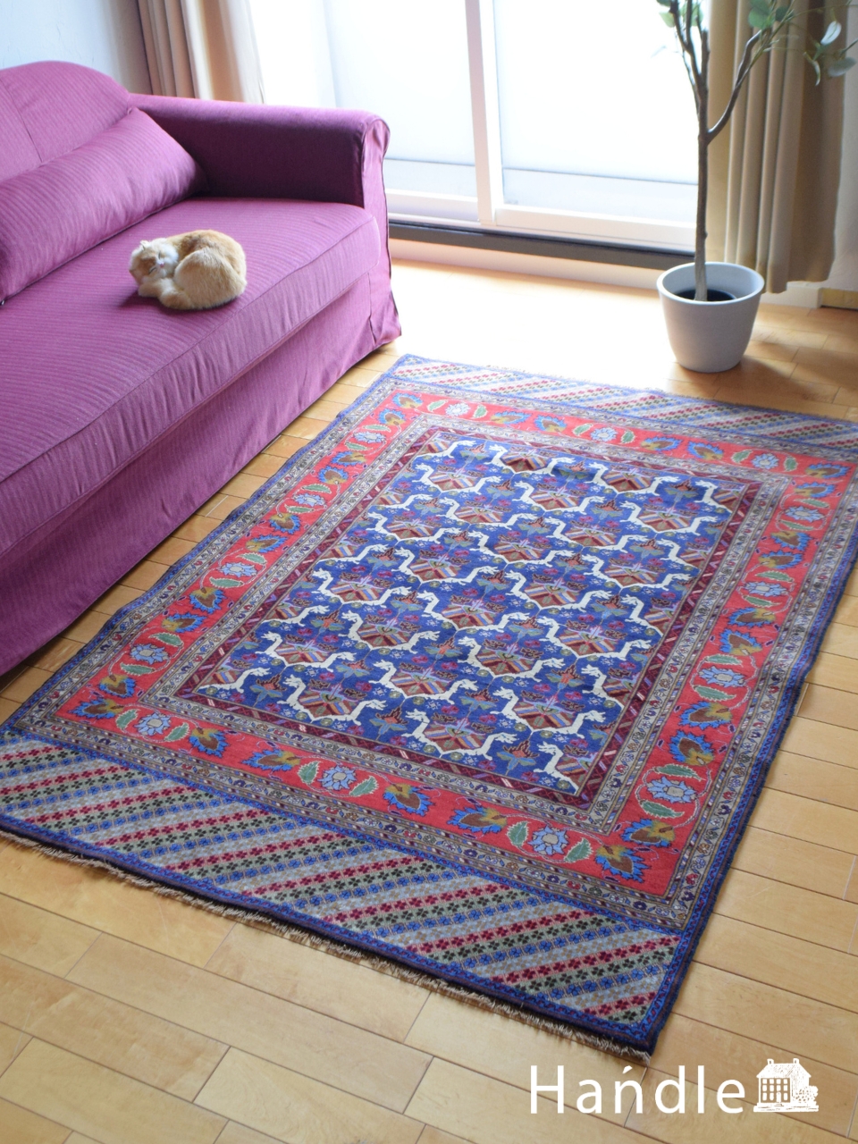 美しい色に変化したトライバルラグ、ミフラーブ×ランプの模様の