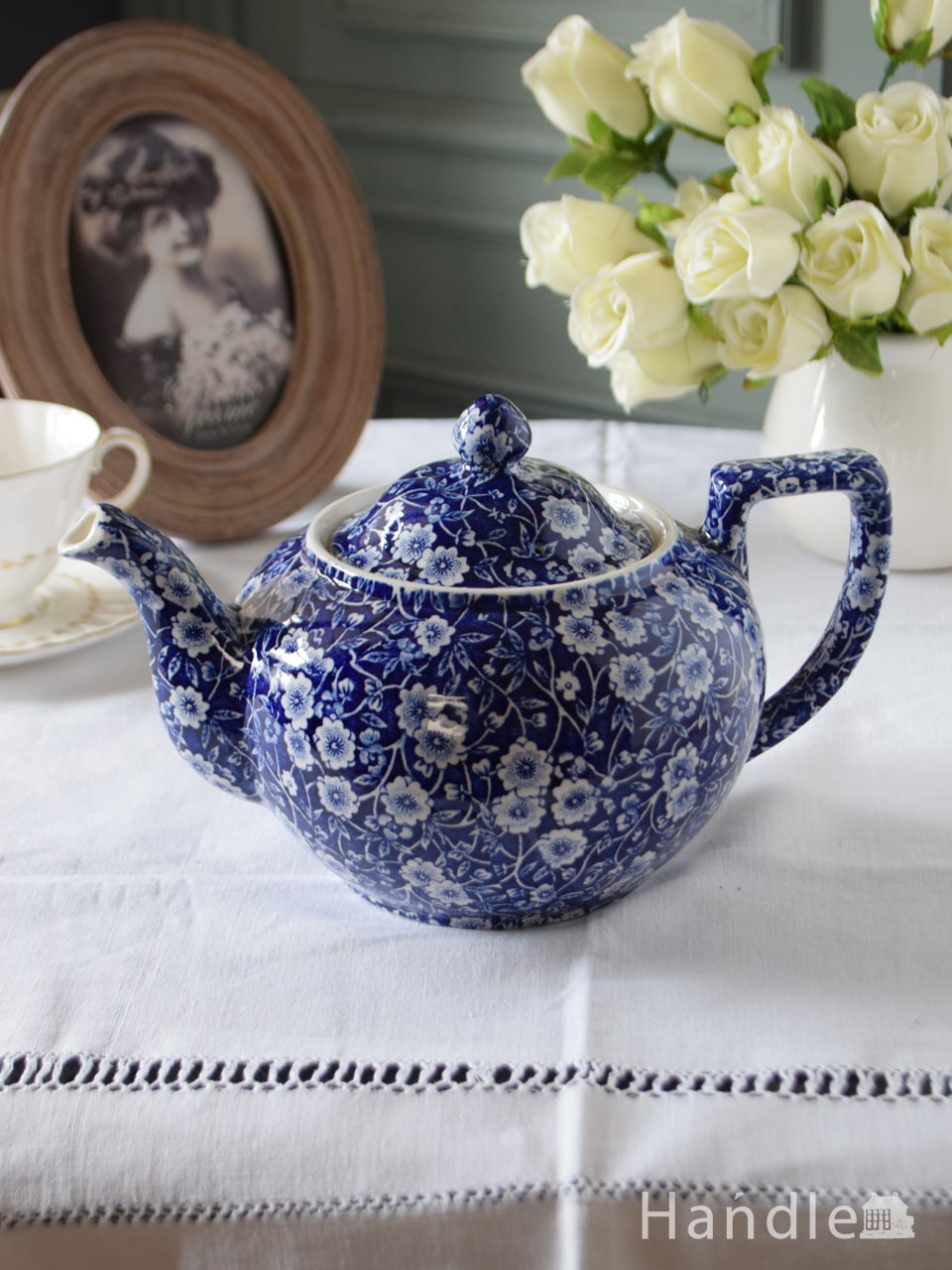 英国バーレイ社の食器、ブルーキャリコのティーポットL（1.1L）(n1-410