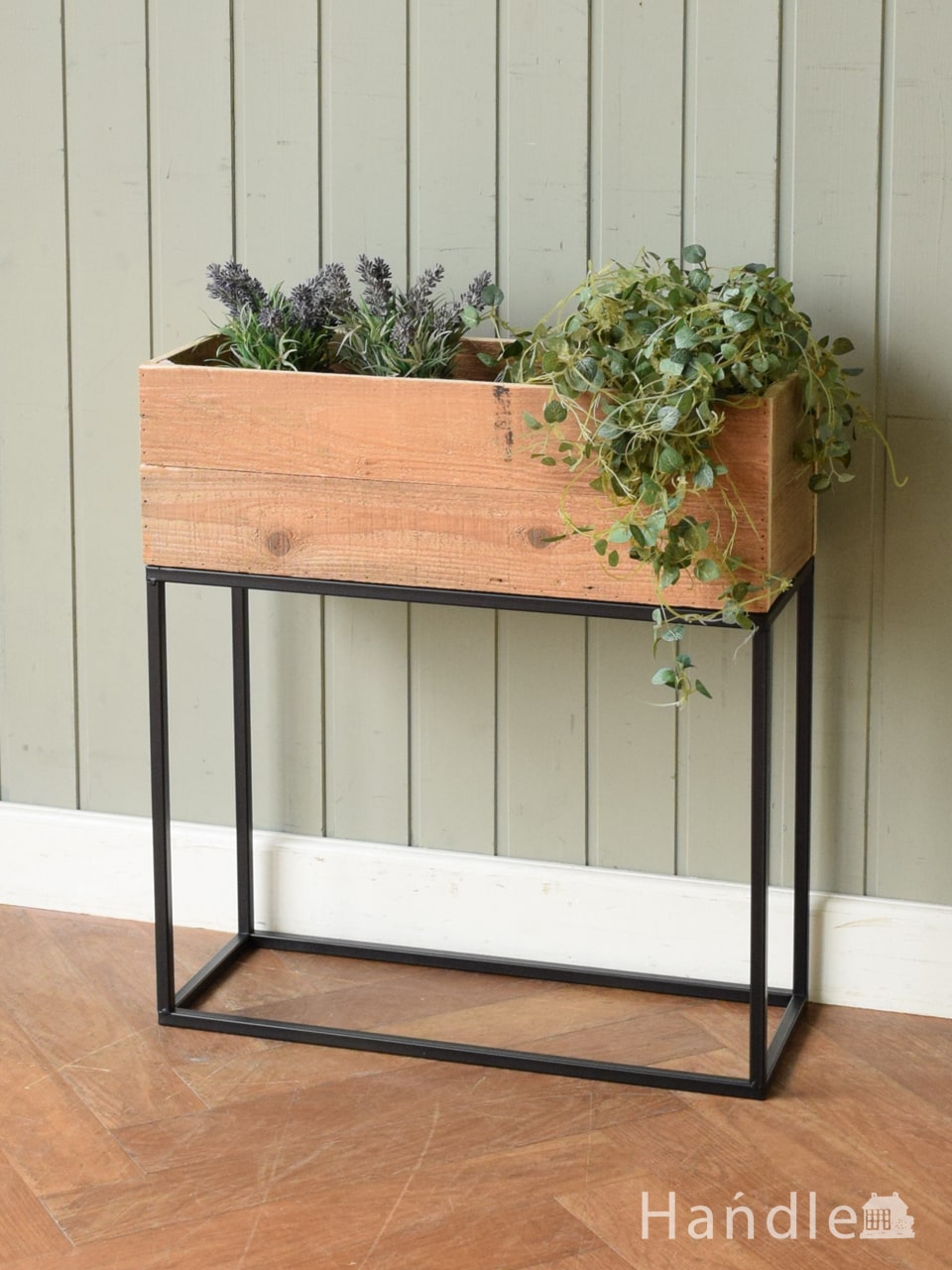 おしゃれなフラワースタンド、アイアン✕杉のプランタースタンド（M