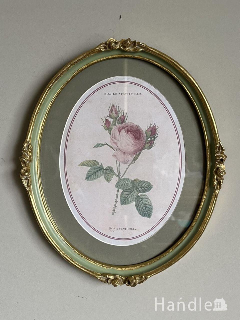 アンティーク風の雑貨、ピンクローズの壁掛けアートフレーム(n7-185