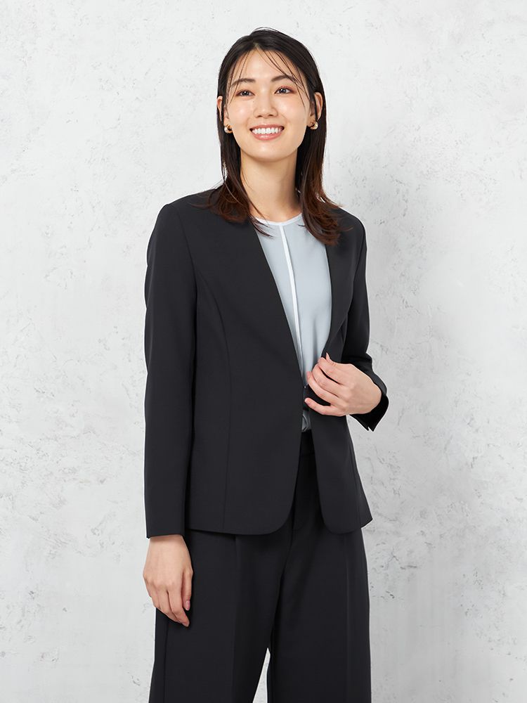 ブラック 【INDIVI】ウォッシャブル ノーカラージャケット ダブル