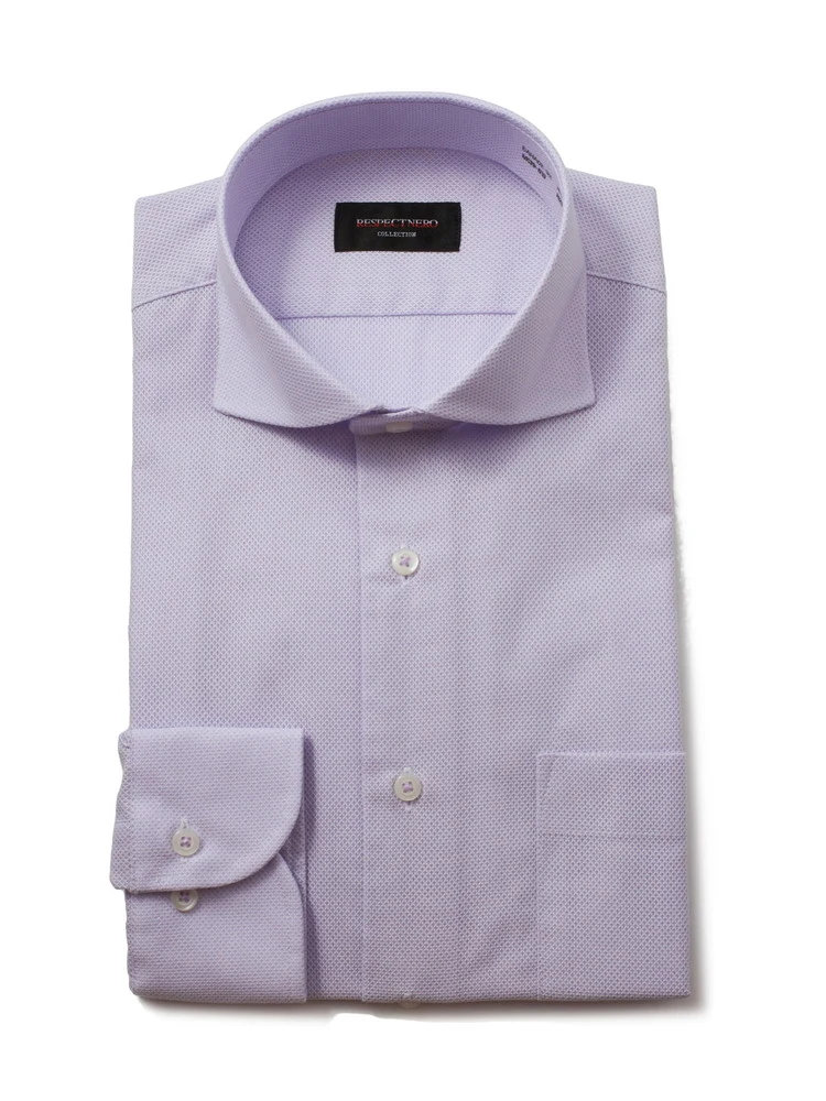 ラベンダー 【形態安定】長袖 ワイシャツ カッタウェイ レノクロス