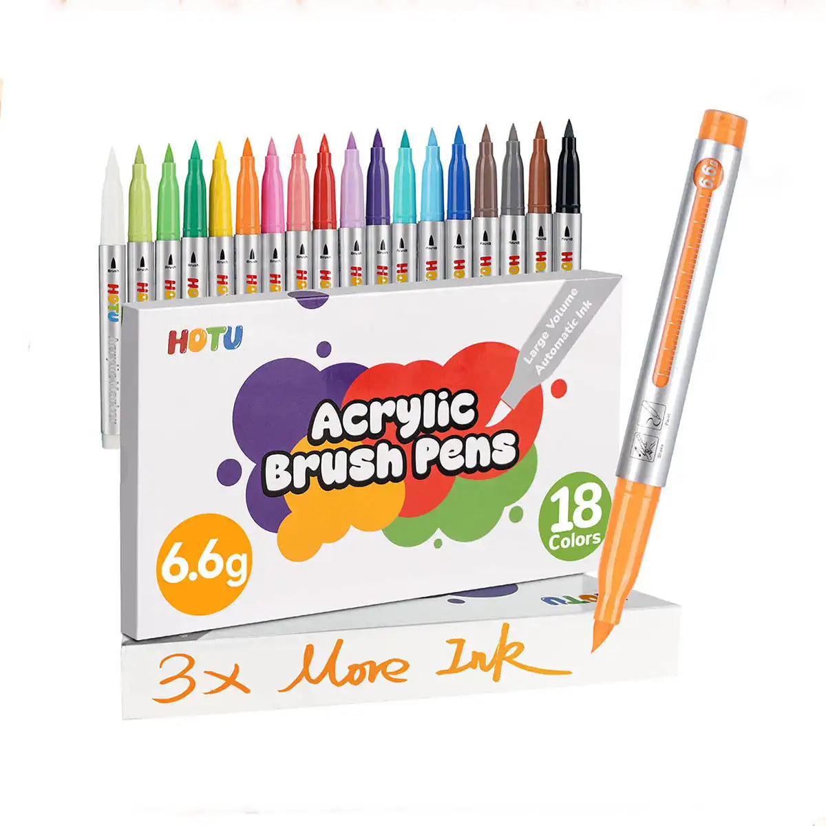 Hotucolor 18-Color Direct-Flow Acrylic Markers | 300% More Ink