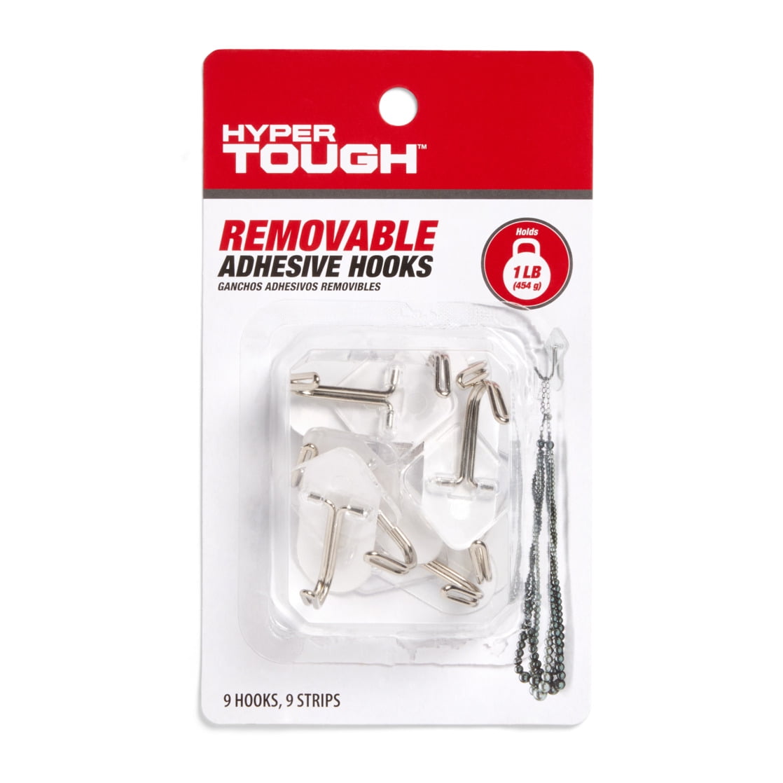 Hyper Tough Removable Self-Adhesive Mini Hooks, Clear Plastic