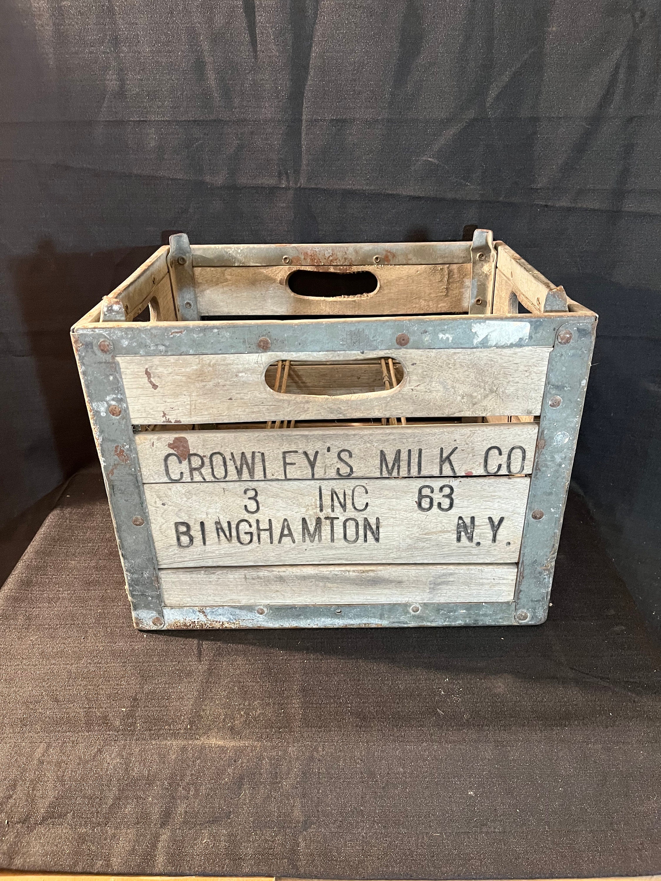 1963, Vintage Crowley's Milk Co. Milk Crate, Wood Crate, Metal