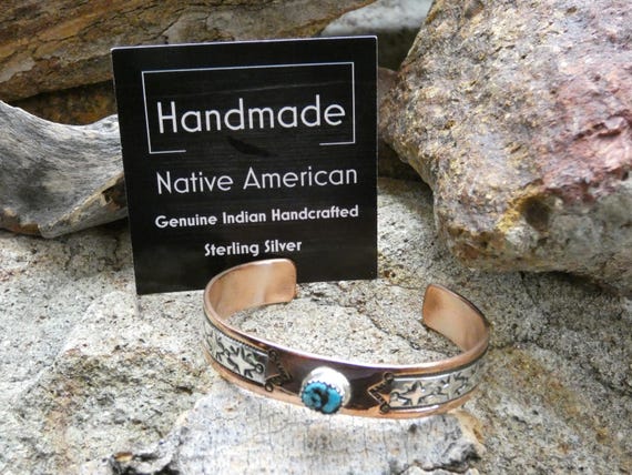 Native American Navajo Handcrafted Stamped Copper & Sterling