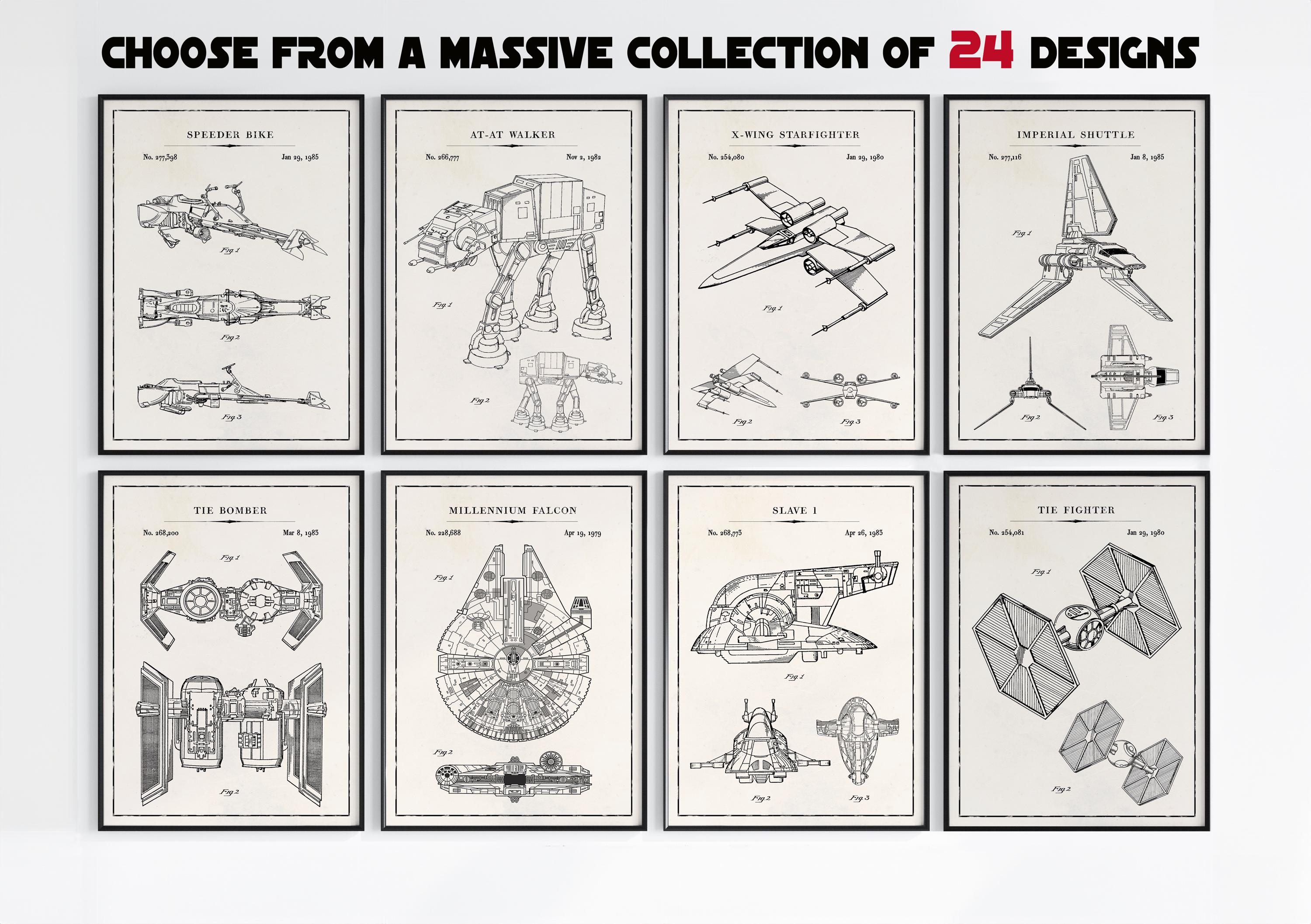 Star Wars Blueprints Wall Art, Vehicles Movie Poster Print, Patent