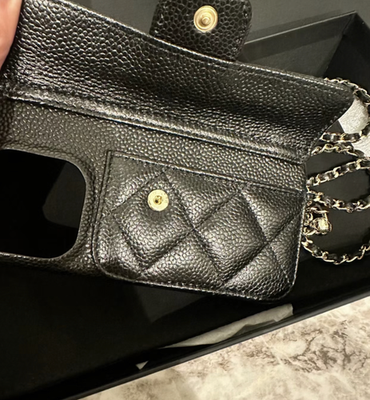 CHANEL ブラックレザー iPhoneケース 14pro Chanel IPhone case iPhone