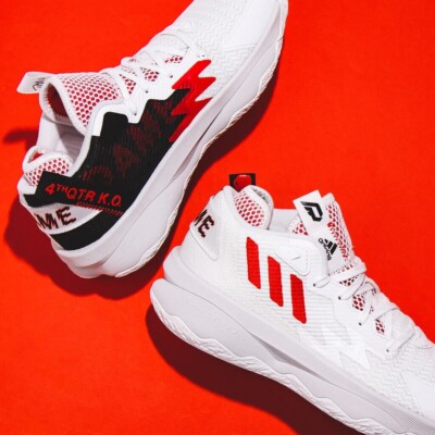 ADIDAS DAME 8 GAME TIME BASKETBALL SHOES SIZE 8 WHITE RED BLACK