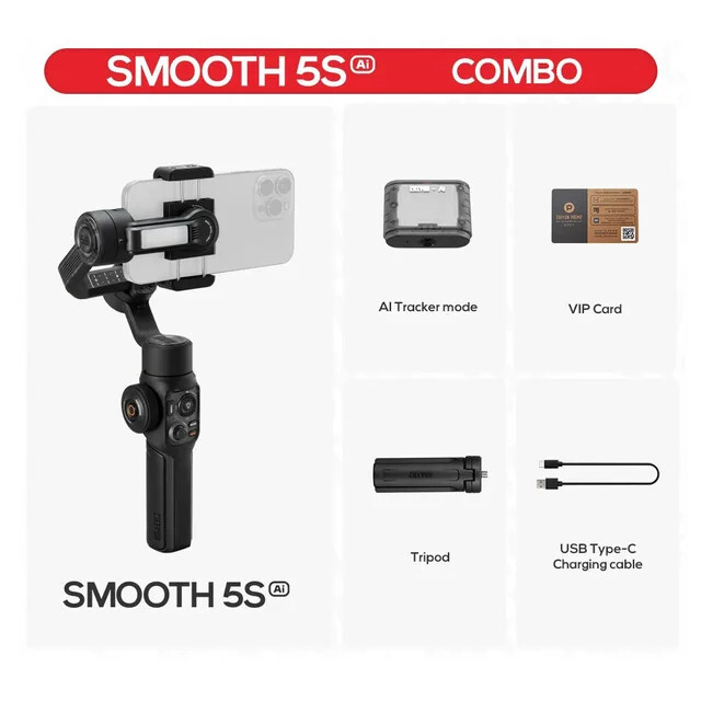 Zhiyun Smooth 5S AI Combo Pro 3-Axis Gimbal stabilizer for