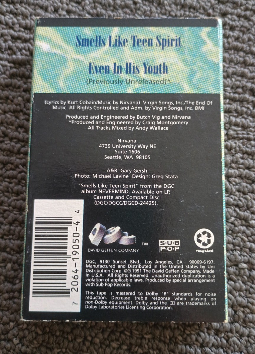 Nirvana Smells Like Teen Spirit Even in His Youth Cassette Single