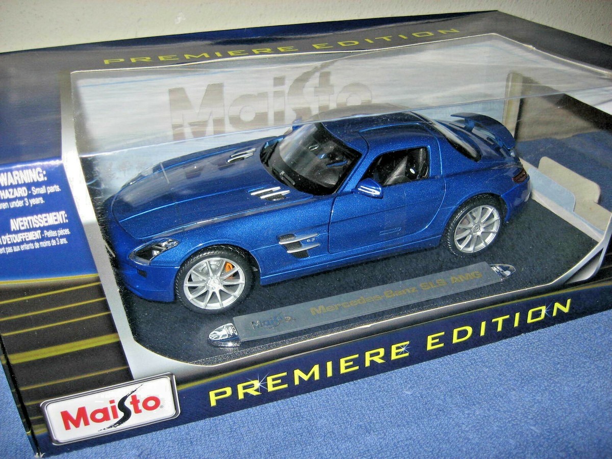 MERCEDES-BENZ SLS AMG BLUE 1:18 PREMIERE MAISTO OPENING HOOD