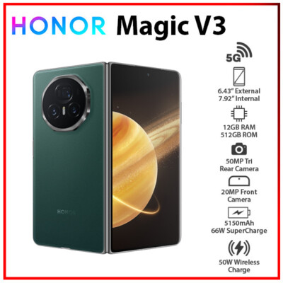 Unlocked) HONOR Magic V3 5G 12GB+512GB GREEN Dual SIM Android Cell