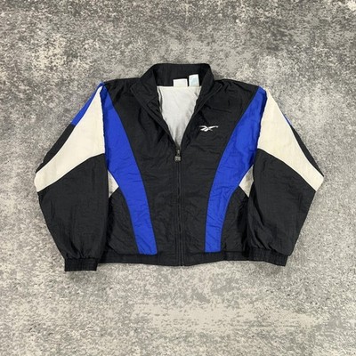 Vintage Reebok Jacket Mens Medium M Black Blue Full Zip