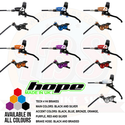 Hope Tech 4 V4 Downhill AM MTB Brakes - Black / Braided Hose - All