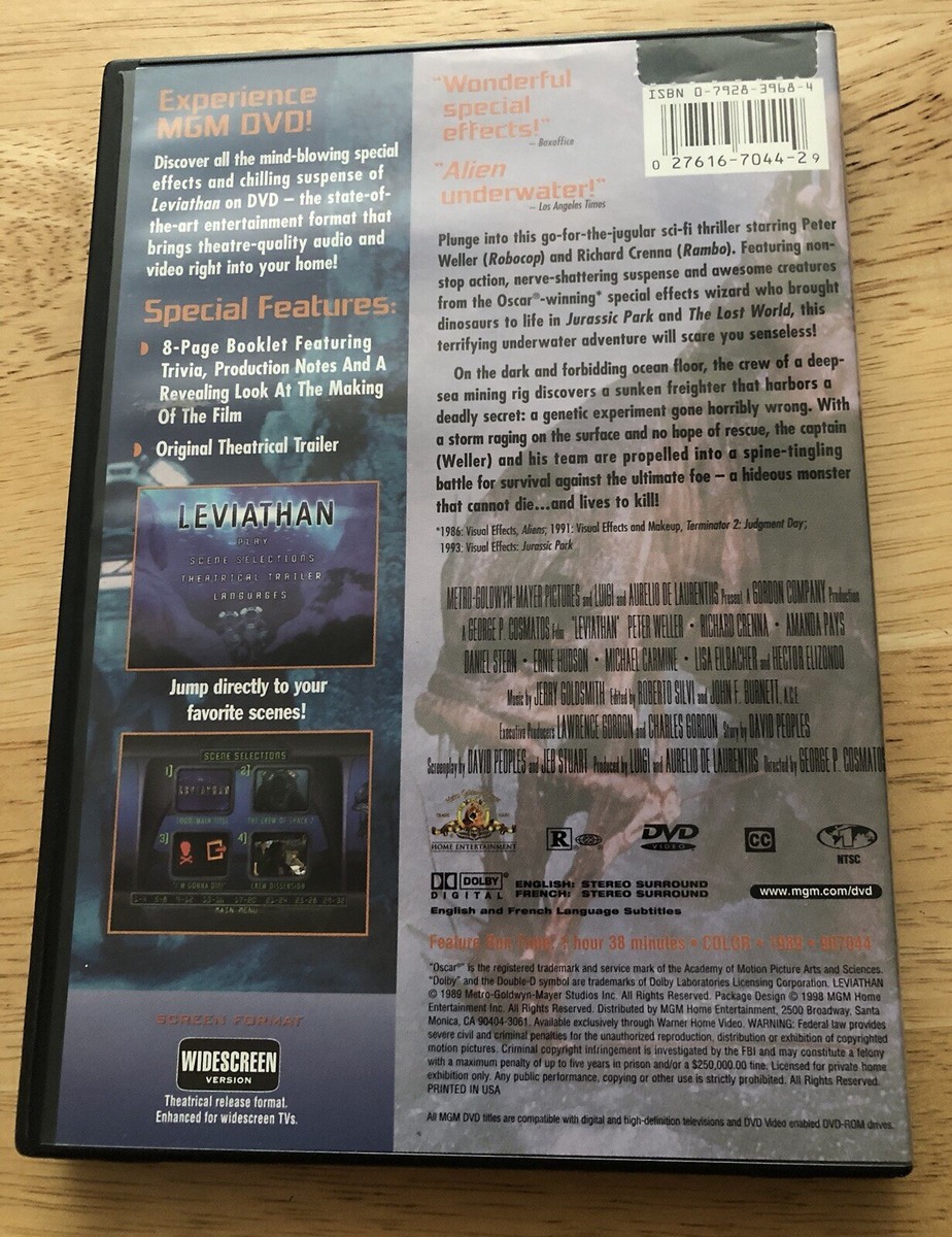 Leviathan (DVD, 1989, Widescreen) W/Booklet Peter Weller Amanda
