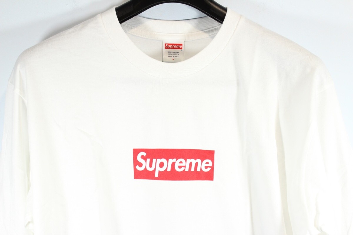 Supreme White Box Logo L/S Tee Men's Size Large 100% Authentic