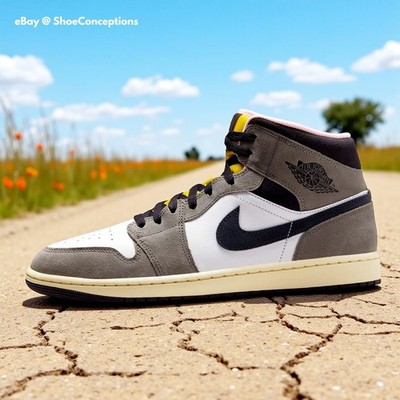 Nike Air Jordan 1 Mid SE Shoes White Black Cave Stone HQ2011-100