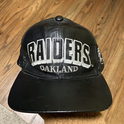 VINTAGE 90s NFL Oakland Raiders Pro Elite Slingback Leather Hat