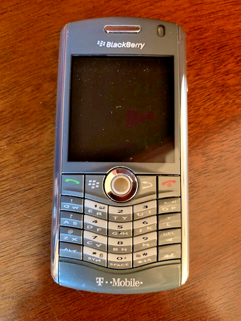 Vintage Blackberry T-Mobile phone, with recharger and original