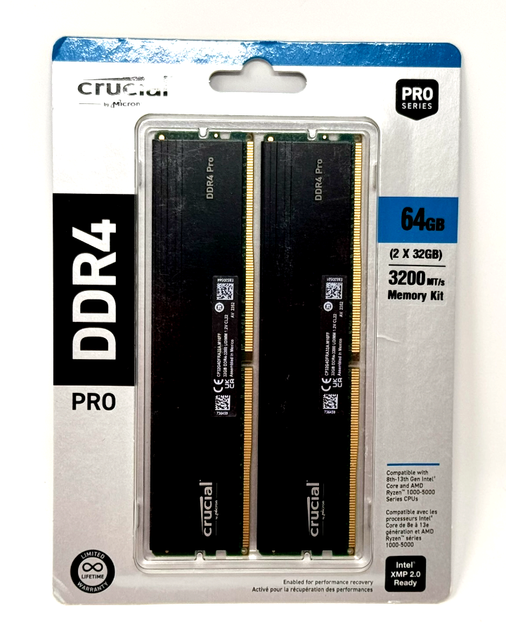 New Crucial Pro 64GB Kit (2x32GB) DDR4 3200MHz C22 UDIMM Desktop