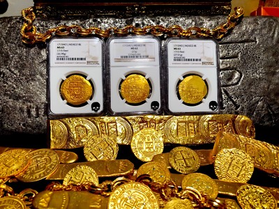 MEXICO 1715 NGC 63 FLEET SHIPWRECK 8 ESCUDOS PIRATE GOLD COINS