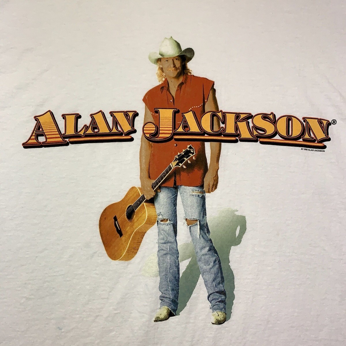Vintage Alan Jackson Shirt Adult XL White 1999 Full Body Country
