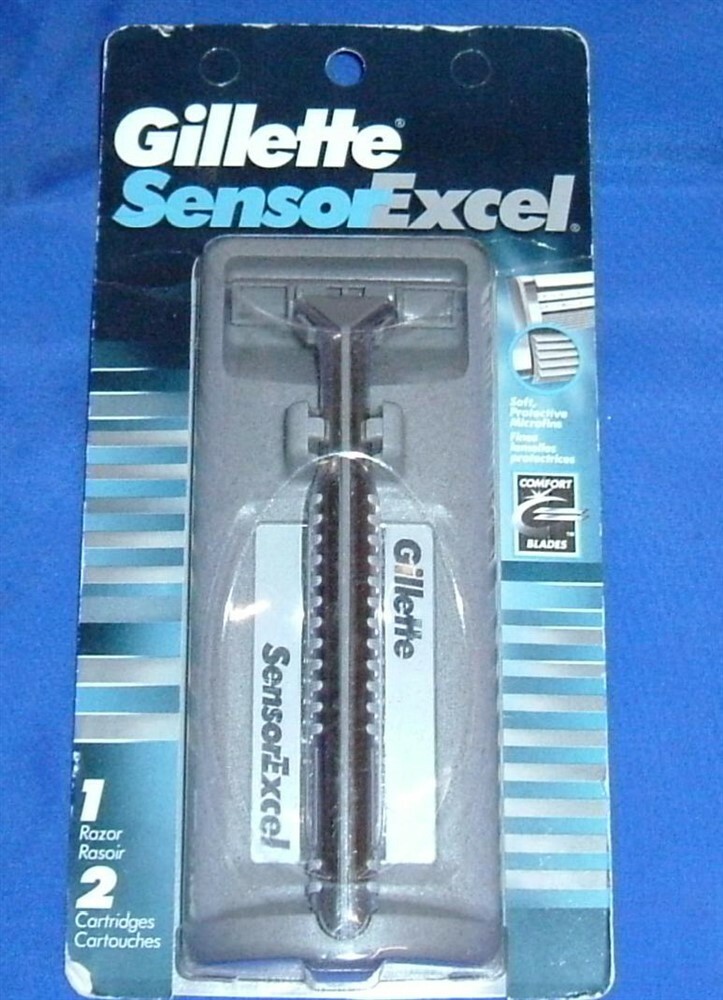 Original Gillette Sensor Excel Razor Metal Handle 2 Cartridge