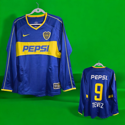 BOCA Jr. HOME 2003/2004 - Blue - TEVEZ # 9 - LARGE (Run Small