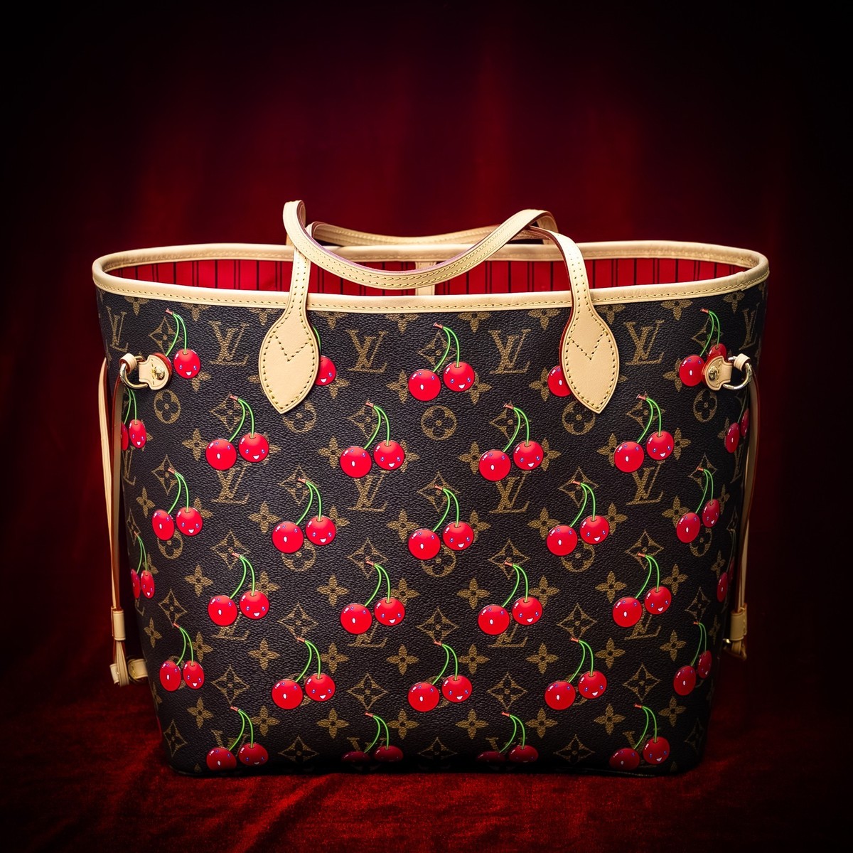 BNIB Louis Vuitton Takashi Murakami Neverfull MM Monogram Cherry